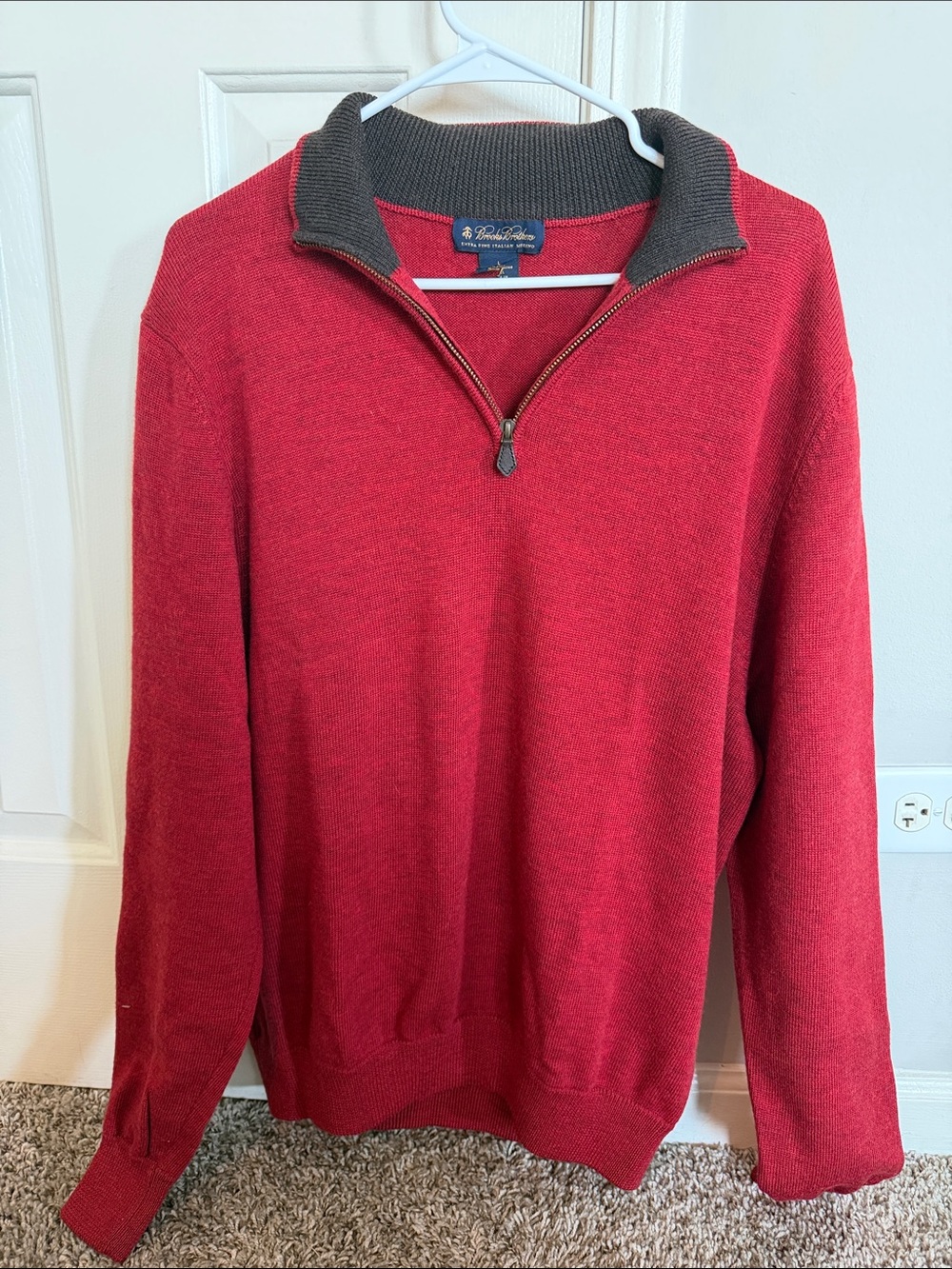 Brooks Brothers Men’s Red Zip-Front Sweater with Charcoal Trim